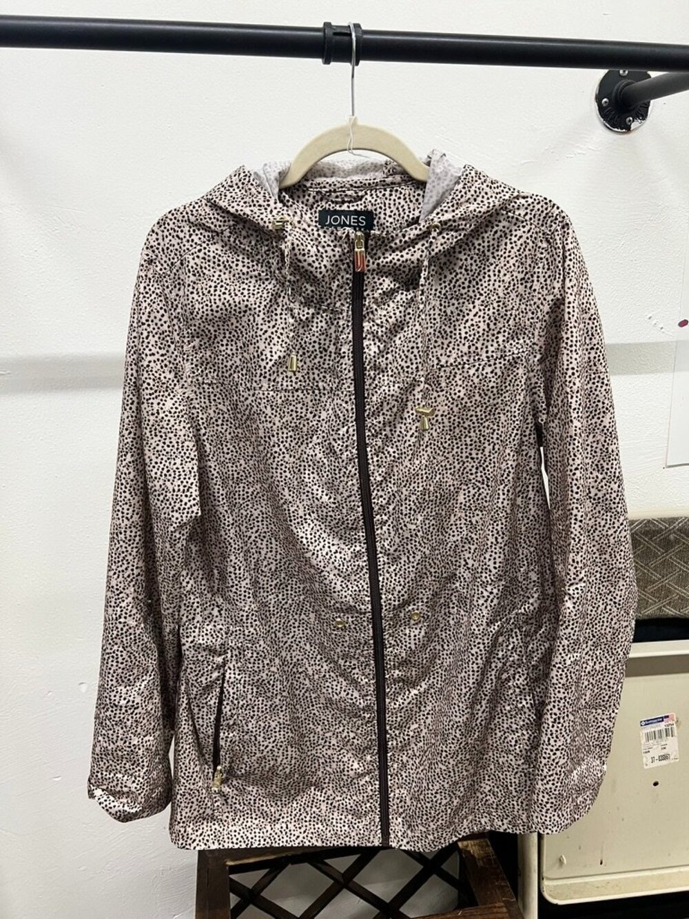 Jones New York Animal-Print Lightweight Hooded Jacket (L) Transitional